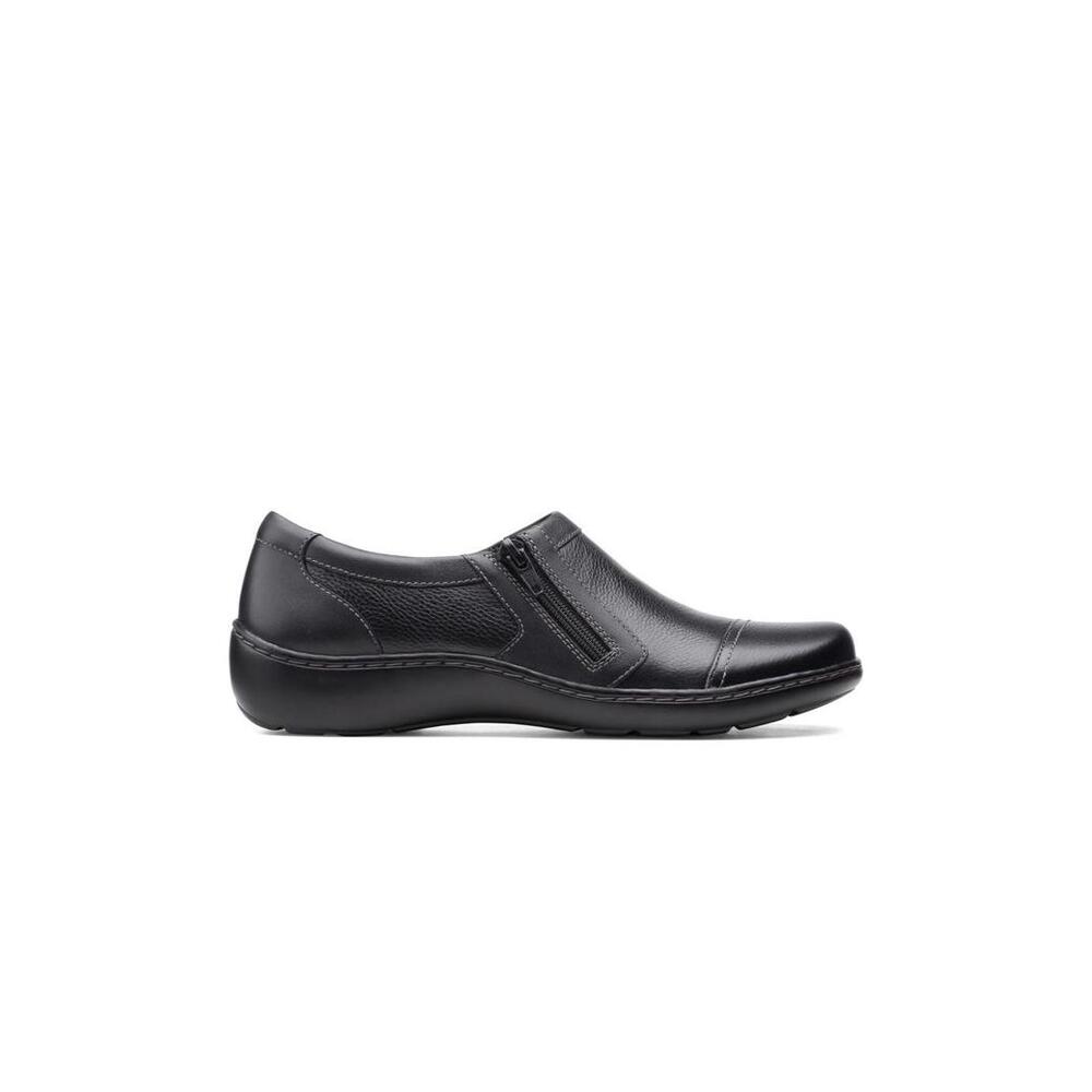 Clarks Loafers Women's 10 M Black Leather Cora Giny Zip Up Comfort‎ Shoes